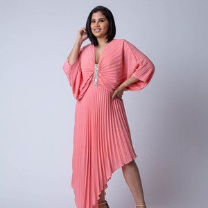 Peach Midi Dress with Asymmetrical hem